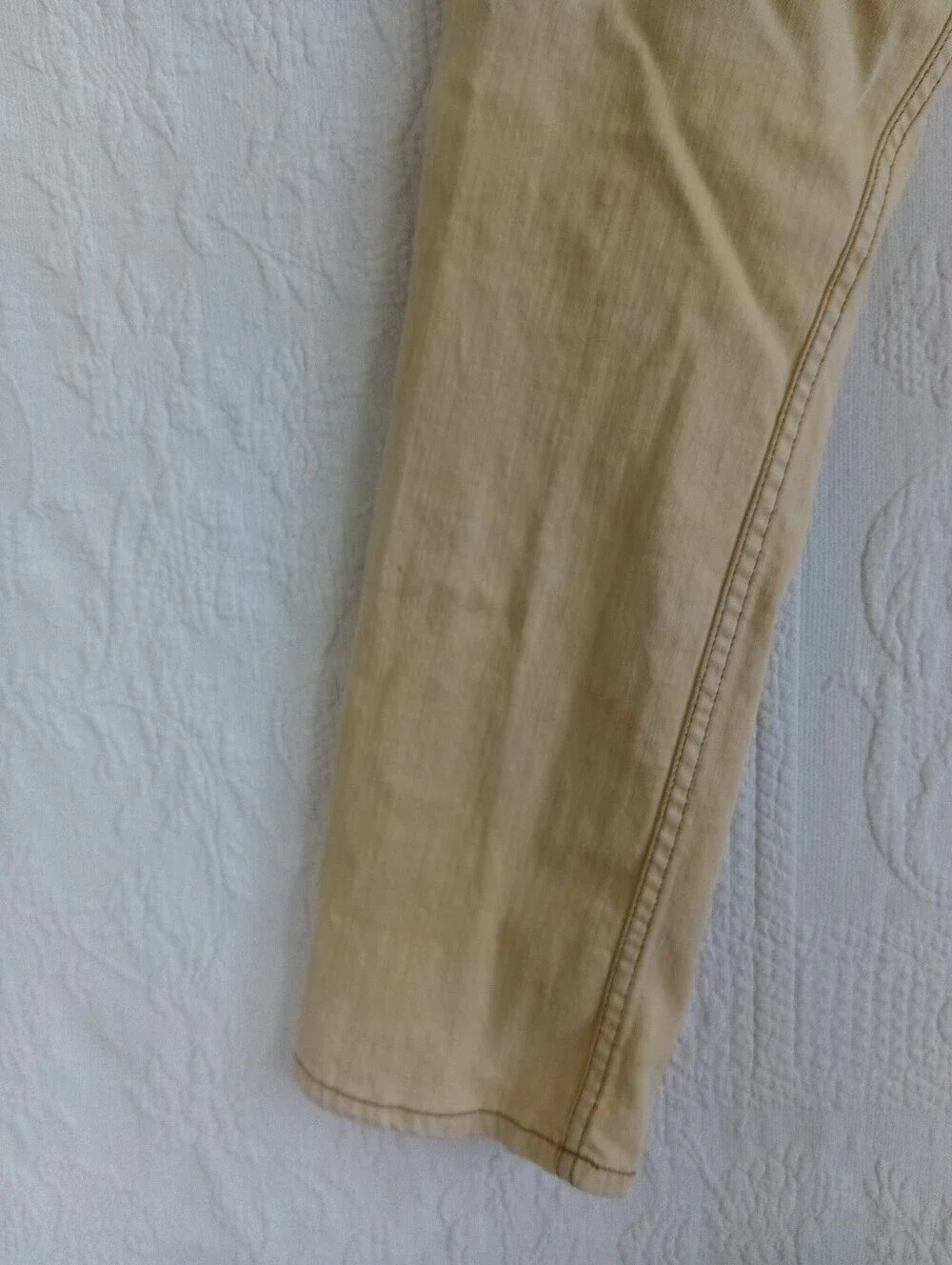 Analog Ochre Yellow Slim Straight Jeans Mid Rise Beige Tan Distressed Faded Punk